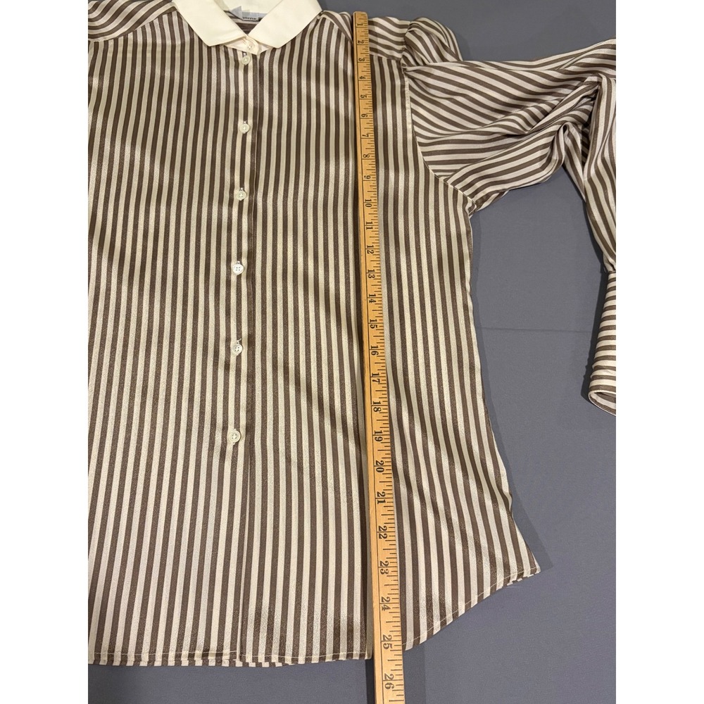 Vintage Liz Claiborne Striped Blouse Brown Cream Puff Shoulder Button Down Sz 6 - Picture 6 of 6
